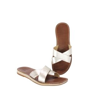 Olukai Women's Ke'A Leather Criss Cross Strap Sandals Slides Silver Gold size 8
